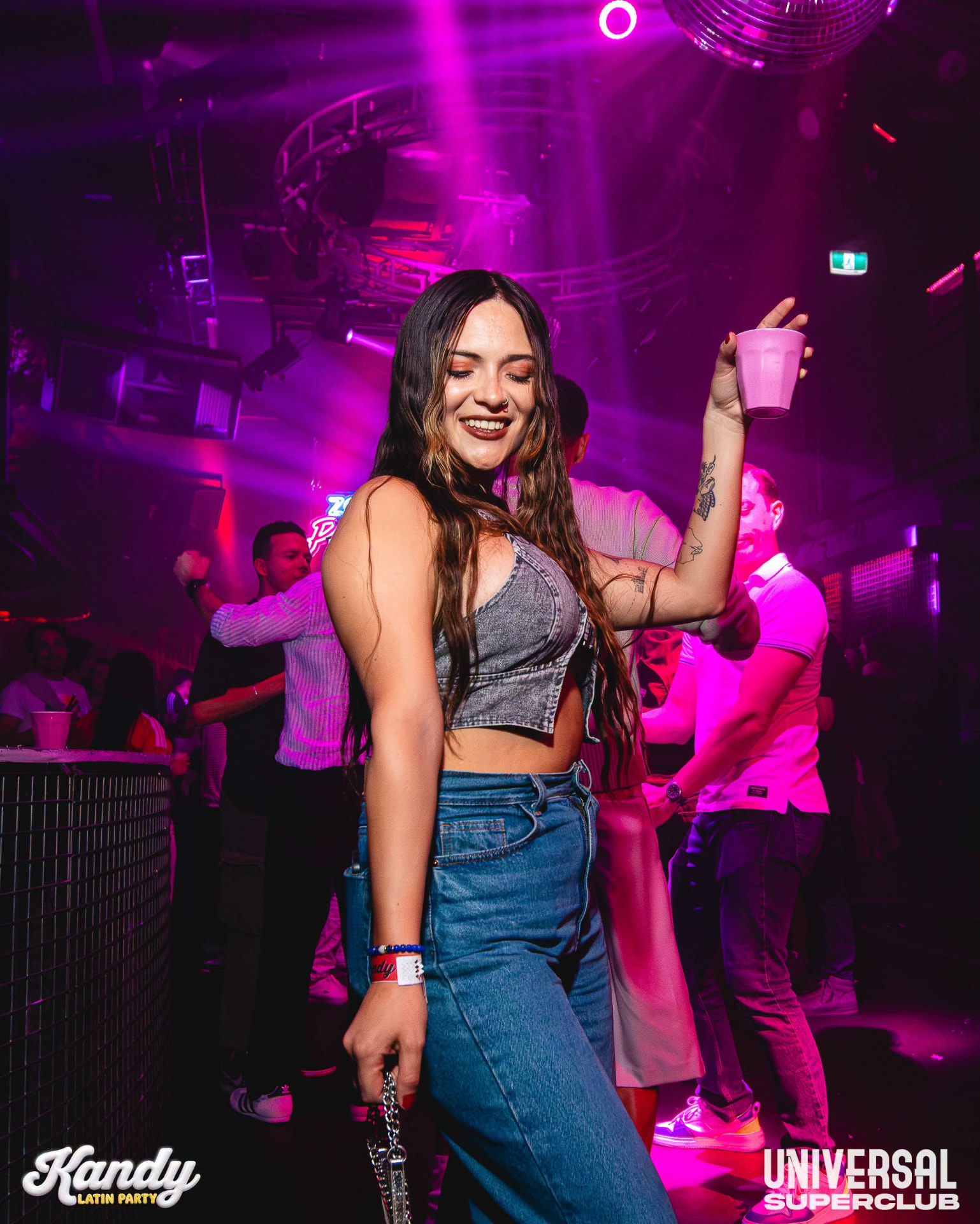 Dance floor under pink lights